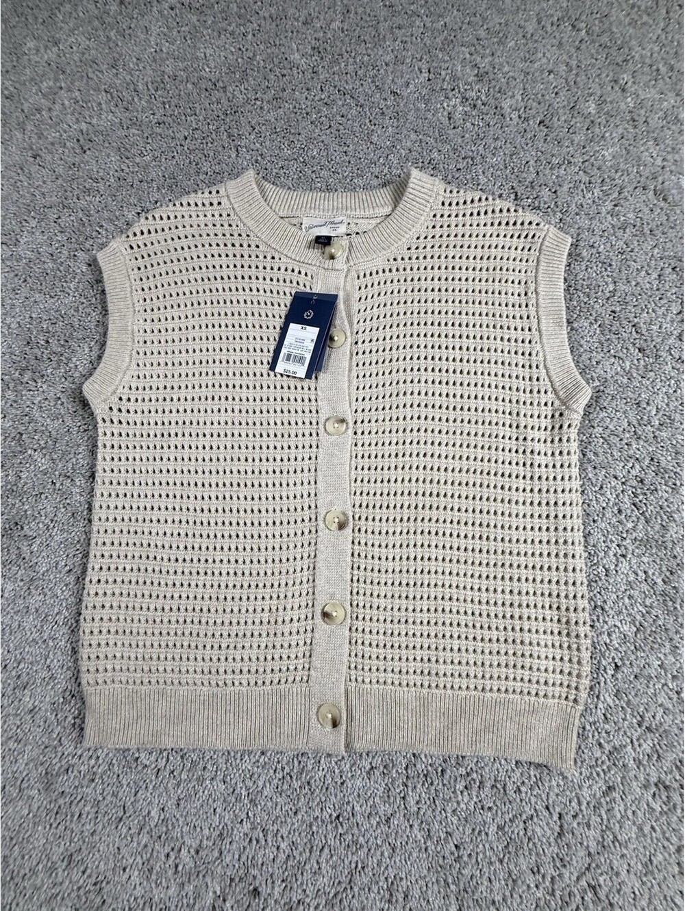 NWT Universal Thread Beige Open-Knit Button Sleeveless Cardigan Sweater Women XS
